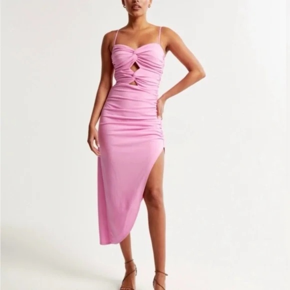 Abercrombie & Fitch Lilac Pink Asymmetrical Ruched Cut Out Midi Dress Size S